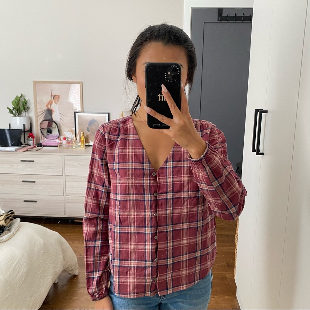 Madewell Stratfield Plaid V Neck shirt